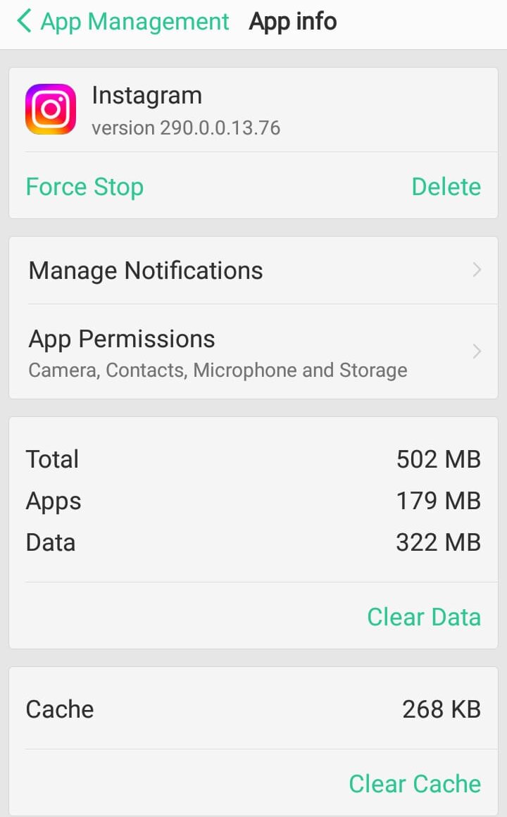 Clear app cache