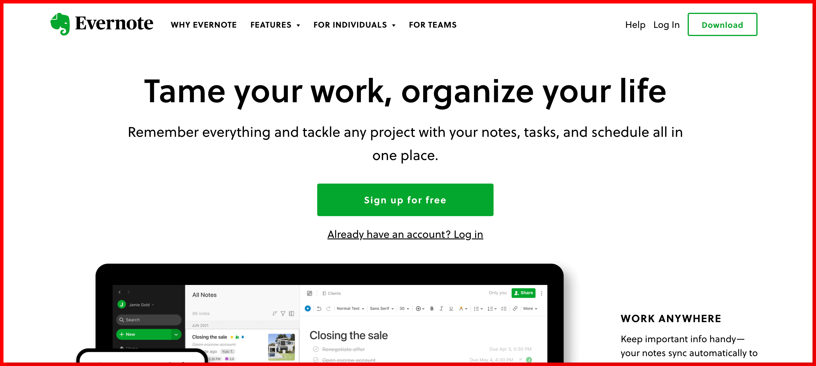 Evernote Homepage