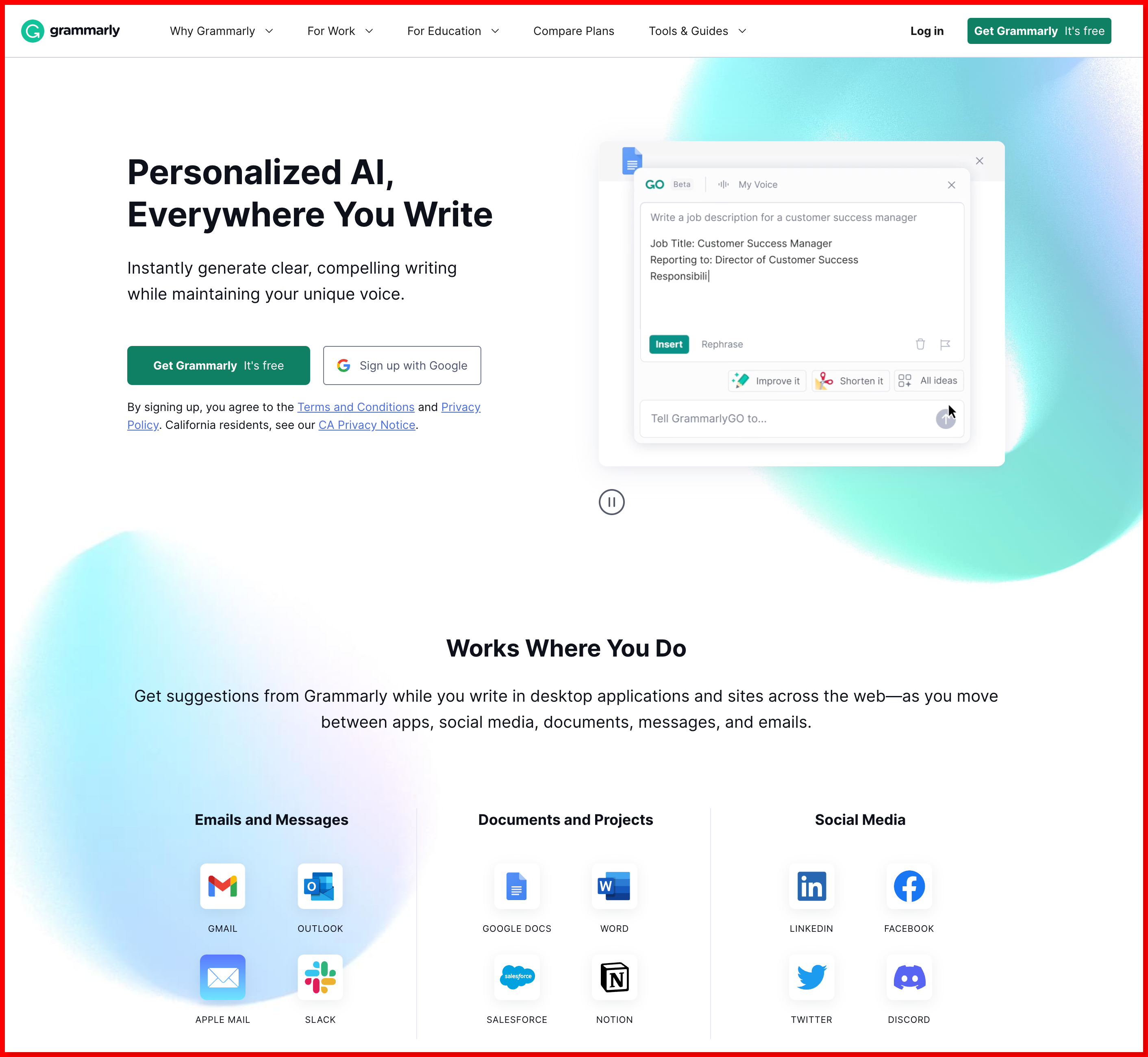 Grammarly homepage