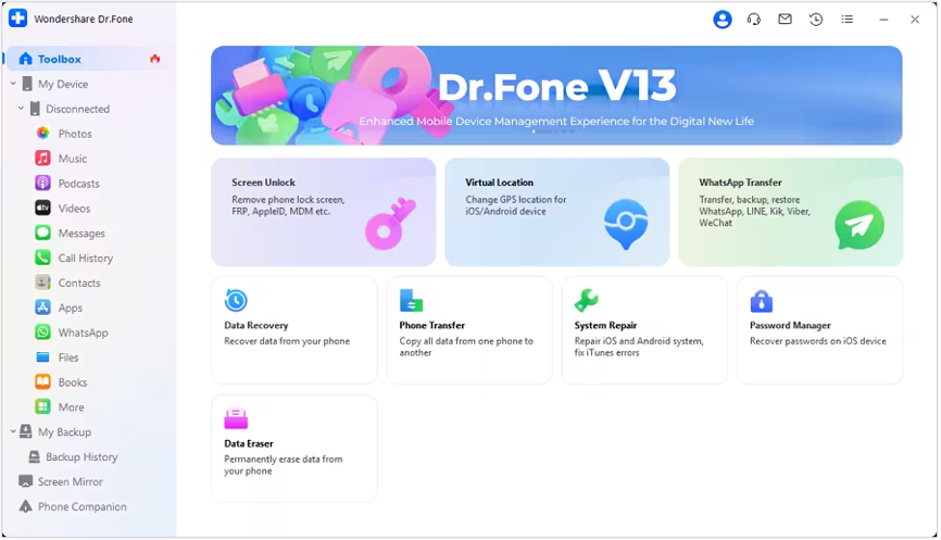 Screenshot of Dr. Fone V13 