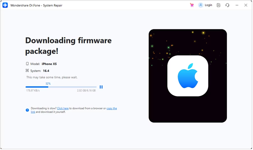Screenshot - Downloading Firmware Package 