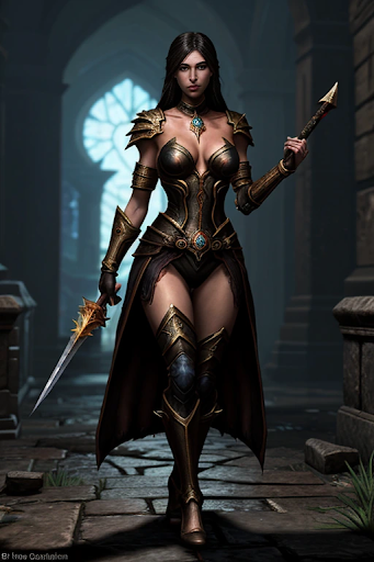 A female warrior character in video game 