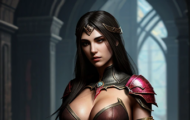 A female warrior character in a video game with a sword