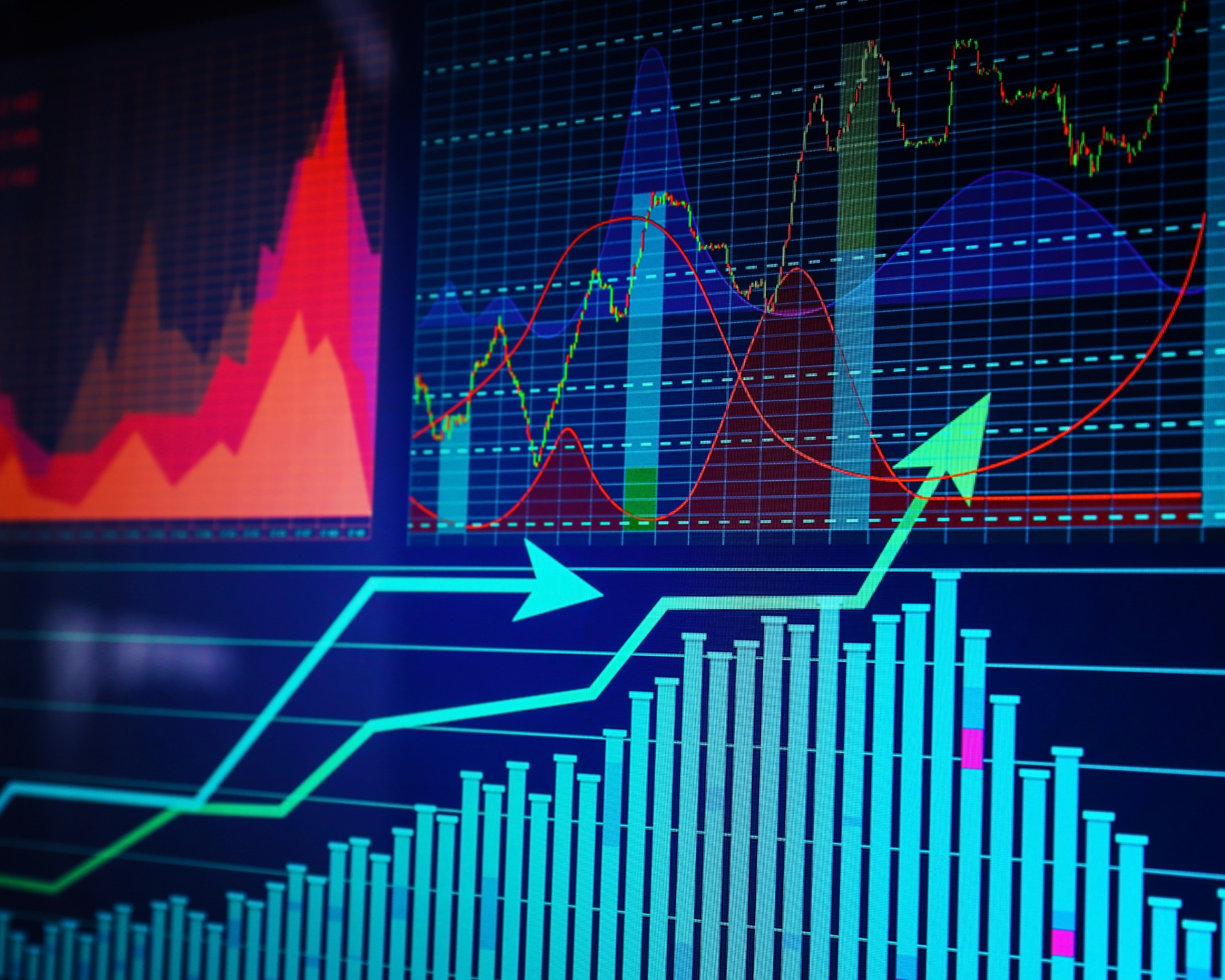 A screen showing various graphs and data analysis.