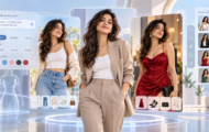 AI virtual outfit try-on showing three fashion styles generated with Dreamina AI before shopping online.