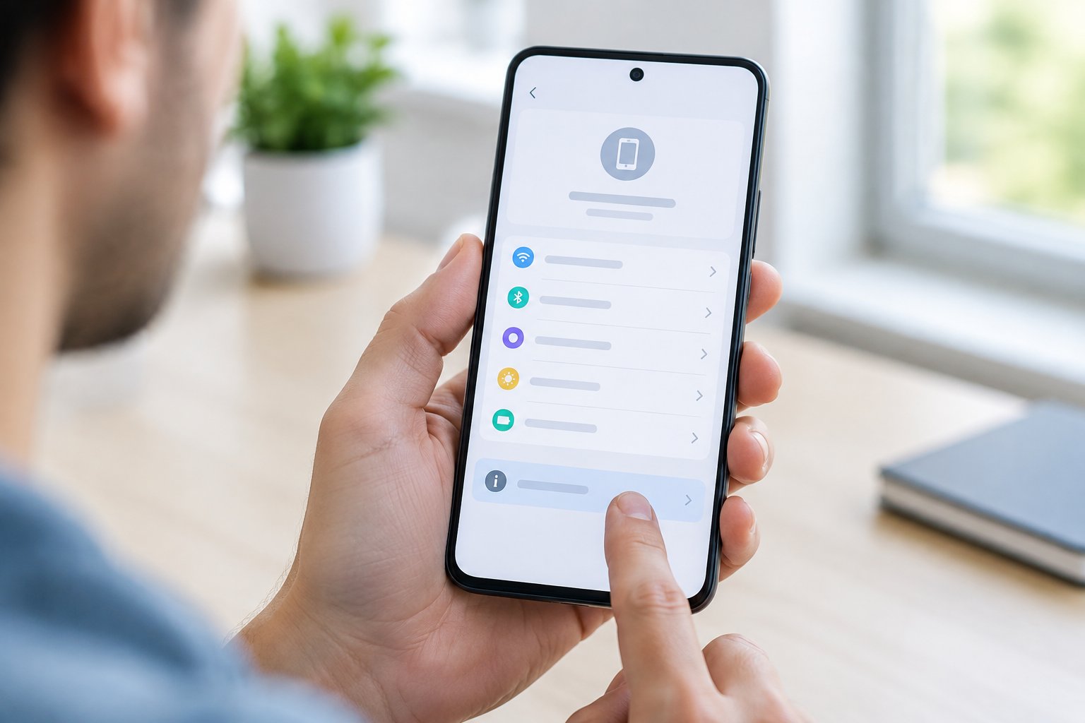A person taps a setting on a smartphone.