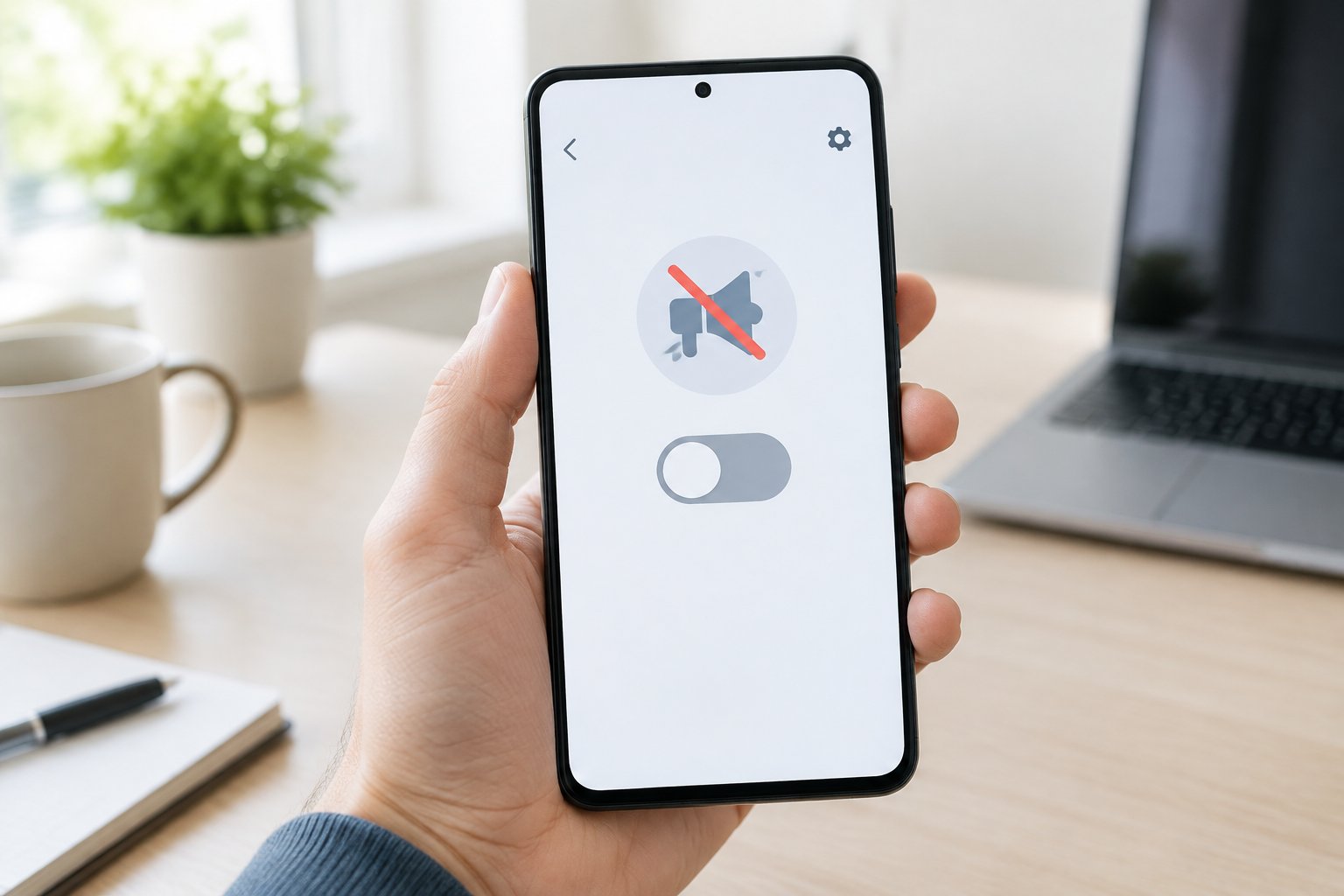A person holds a smartphone showing an advertisement setting switched off.